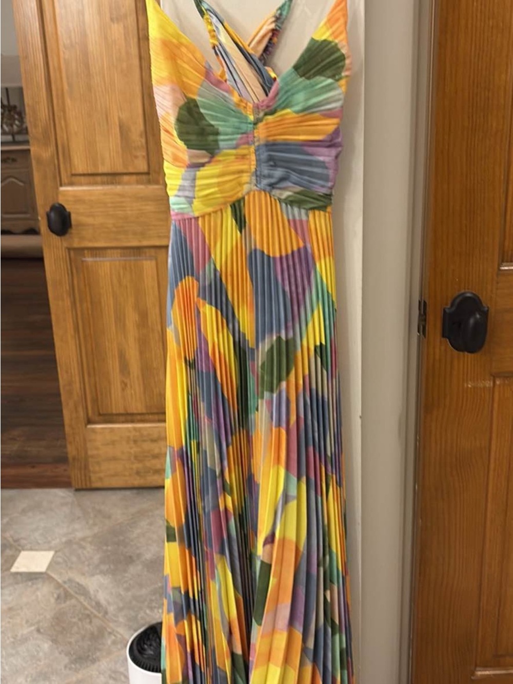 Astr Pleated Multicolor Maxi Dress - Yellow, Green, Lavender
